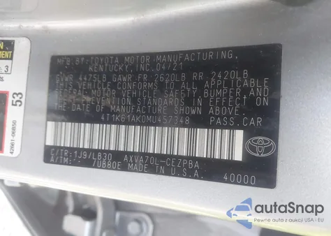 2021 Toyota Camry Xse from USA, damaged, VIN 4T1K61AK0MU457348